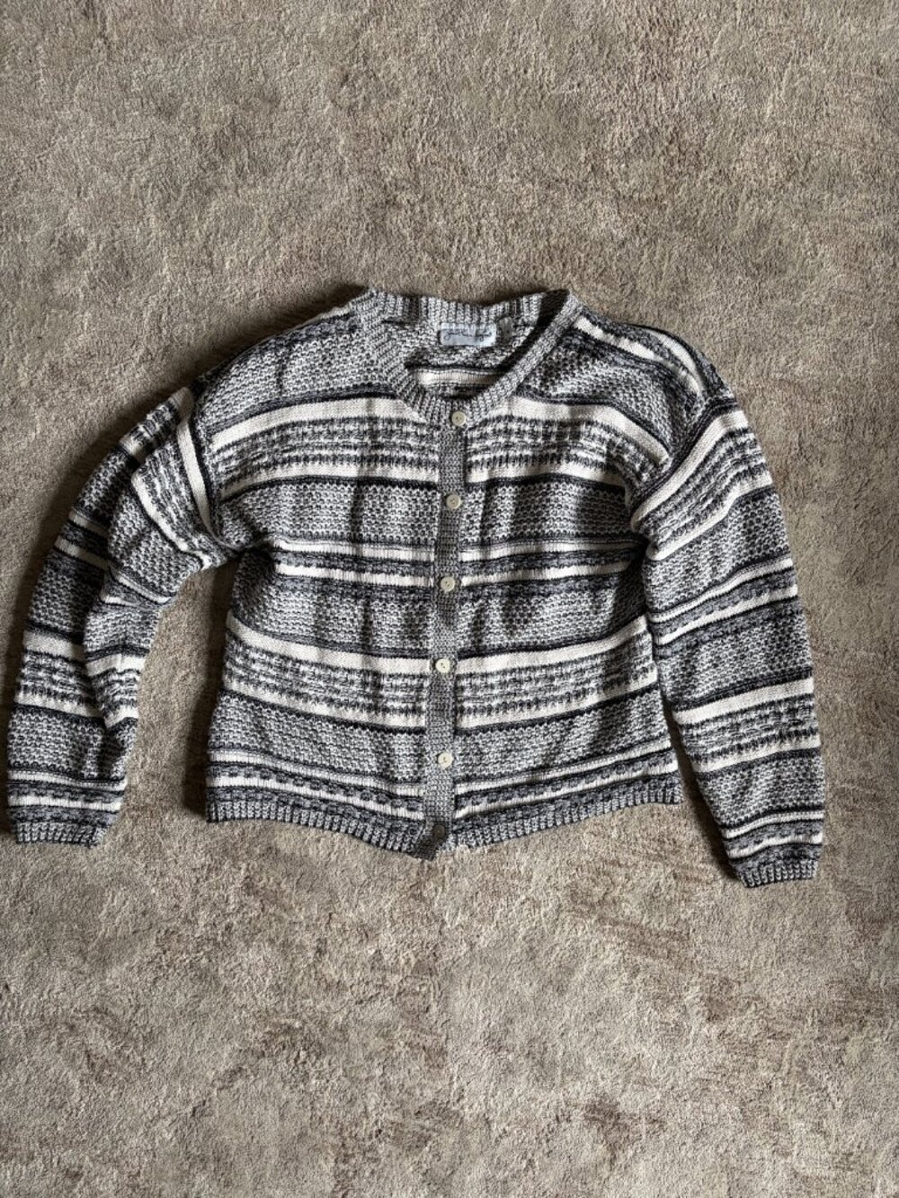 VTG 90s Jonathan Logan Striped Cotton Knit Cardigan Sweater Cottagecore Size S - Picture 2 of 9
